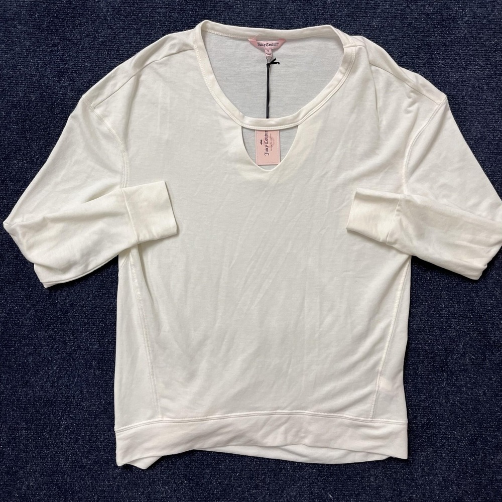 Juicy Couture Shirt Womens Small White Crew Neck Cutout Raglan Long Sleeve Top
